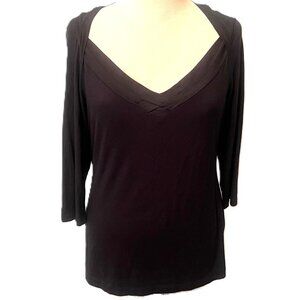 Banana Republic Womens Top Large Black Knit Rayon 3/4 Sleeve Sexy Neckline Shirt